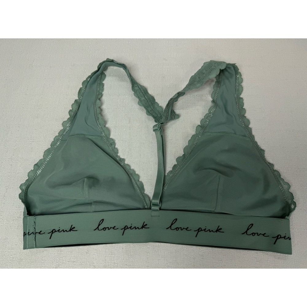 Victoria's Secret PINK Bralette Green Lace Love Pink  Size Medium - Picture 4 of 7